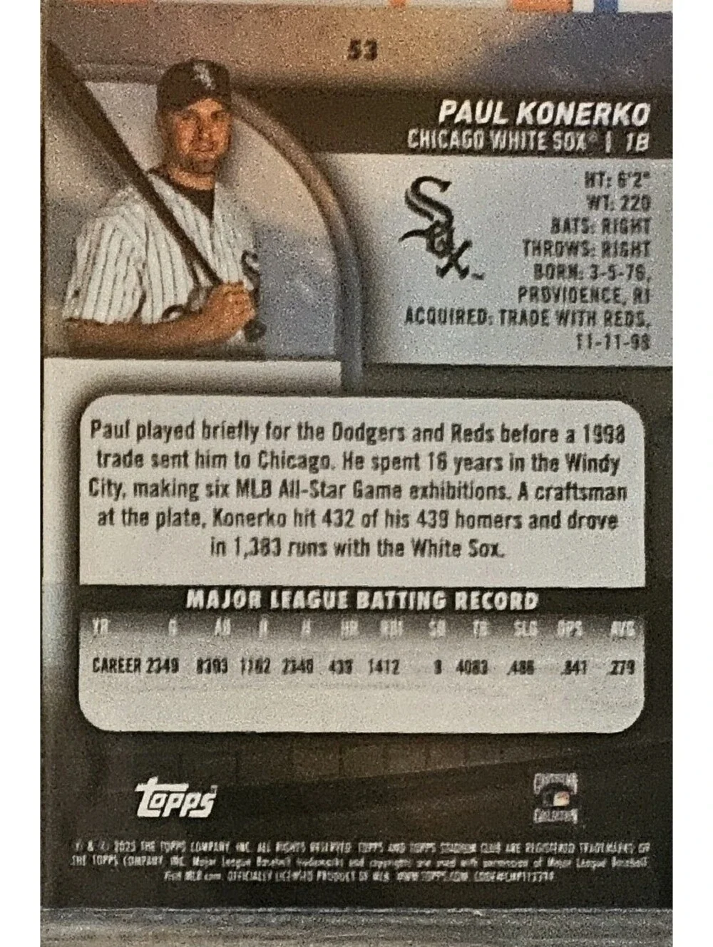 Paul Konerko 2025 Stadium Club #53 Chicago White Sox